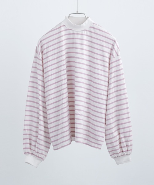 Fashion Letter(ファッションレター)の「モックネック ボリュームスリーブ ボーダーロンT(Tシャツ/カットソー・レディース・ピンク/ベージュ/ブラック/ブルー/グリーン/レッド・M)」の18枚目の写真