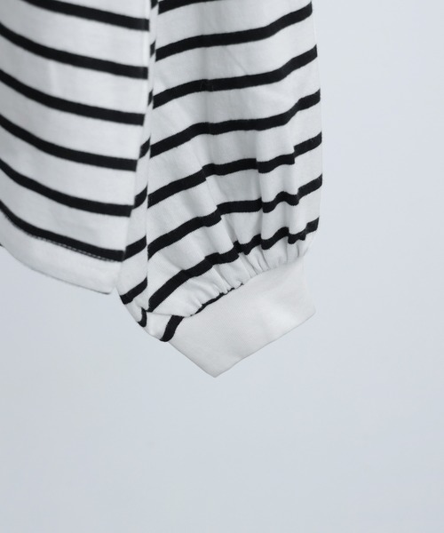 Fashion Letter(ファッションレター)の「モックネック ボリュームスリーブ ボーダーロンT(Tシャツ/カットソー・レディース・ピンク/ベージュ/ブラック/ブルー/グリーン/レッド・M)」の21枚目の写真
