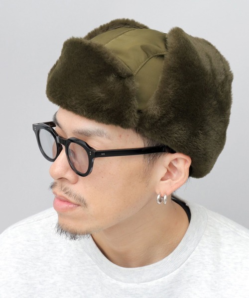 A.M.S.（エーエムエス）の「選べる3素材 ポリエステル×ファー・ポリエステル×ミックスファー・キャンバス×ボア フライトキャップ（キャップ・メンズ・ブラック/ブラック系その他2/カーキ/グリーン系その他/ブラック系その他/ホワイト系その他2・FREE）」の6枚目の写真