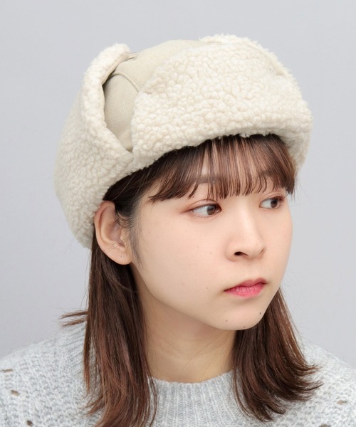 A.M.S.（エーエムエス）の「選べる3素材 ポリエステル×ファー・ポリエステル×ミックスファー・キャンバス×ボア フライトキャップ（キャップ・メンズ・ブラック/ブラック系その他2/カーキ/グリーン系その他/ブラック系その他/ホワイト系その他2・FREE）」の2枚目の写真