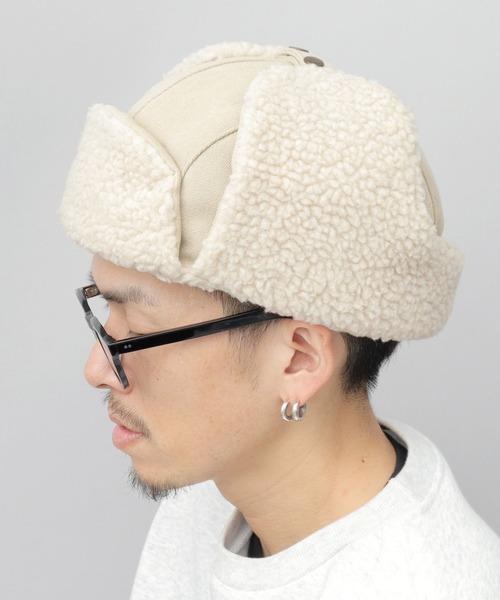 A.M.S.（エーエムエス）の「選べる3素材 ポリエステル×ファー・ポリエステル×ミックスファー・キャンバス×ボア フライトキャップ（キャップ・メンズ・ブラック/ブラック系その他2/カーキ/グリーン系その他/ブラック系その他/ホワイト系その他2・FREE）」の13枚目の写真