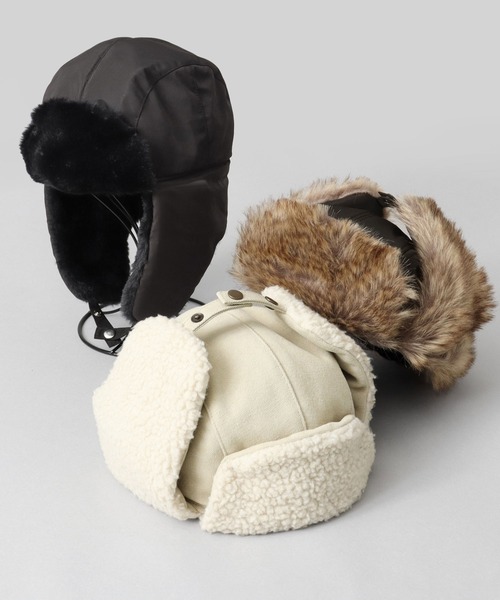 A.M.S.（エーエムエス）の「選べる3素材 ポリエステル×ファー・ポリエステル×ミックスファー・キャンバス×ボア フライトキャップ（キャップ・メンズ・ブラック/ブラック系その他2/カーキ/グリーン系その他/ブラック系その他/ホワイト系その他2・FREE）」の19枚目の写真