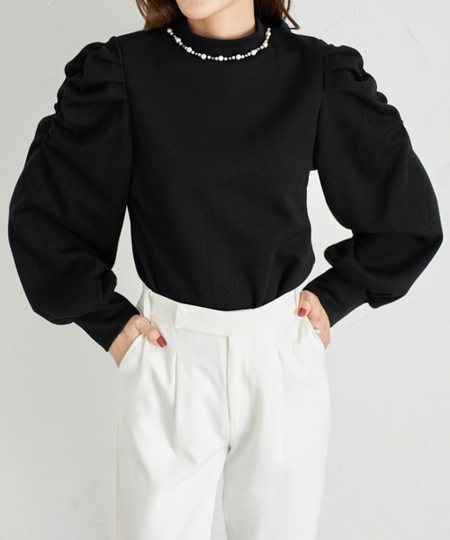 tocco closet(トッコ クローゼット)の「【ZOZO限定】後ろリボン付きパールビジュー装飾プルオーバー(ニット/セーター・レディース・オフホワイト/チャコールグレー/ブラック・M)」の15枚目の写真