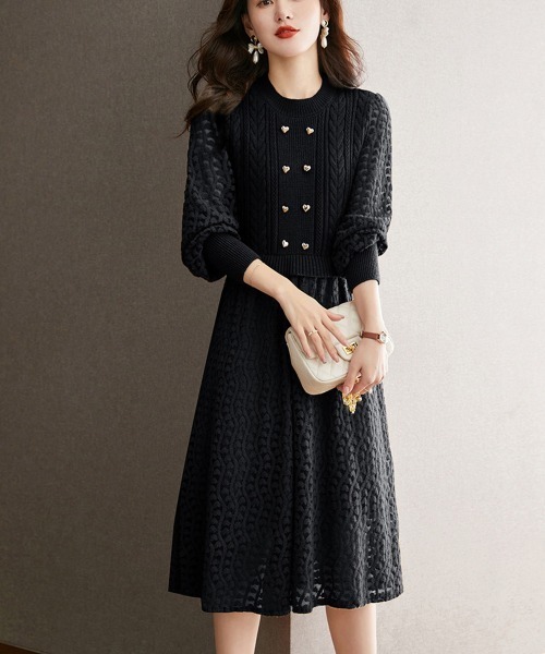 Miniministore(ミニミニストア)の「ニットワンピース ランタンスリーブ 上品(ワンピース・レディース・ブラウン/ベージュ/ブラック・フリー)」の5枚目の写真