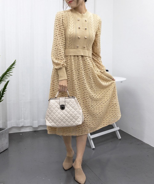 セール】ニットワンピース ランタンスリーブ 上品（ワンピース