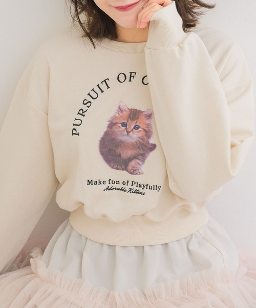 ems excite（エムズエキサイト）の「CAT裏毛トレーナー（Tシャツ/カットソー・レディース・ダークグレー/ナチュラル/ブルー・FREE）」の3枚目の写真