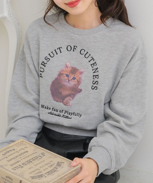 ems excite（エムズエキサイト）の「CAT裏毛トレーナー（Tシャツ/カットソー・レディース・ダークグレー/ナチュラル/ブルー・FREE）」の2枚目の写真