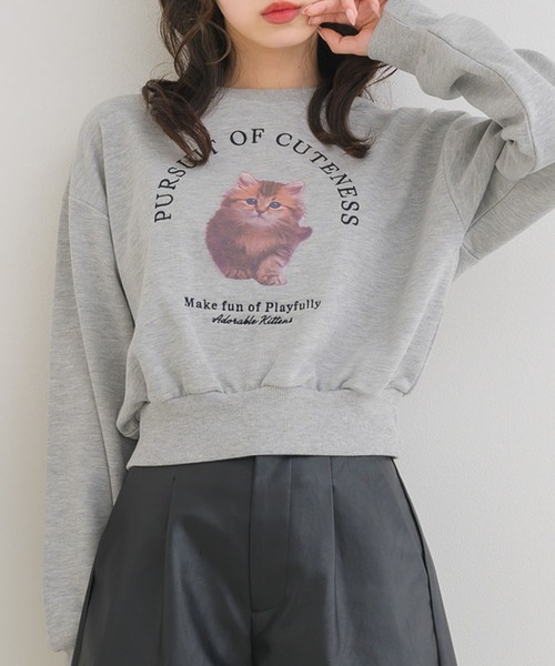 ems excite（エムズエキサイト）の「CAT裏毛トレーナー（Tシャツ/カットソー・レディース・ダークグレー/ナチュラル/ブルー・FREE）」の5枚目の写真