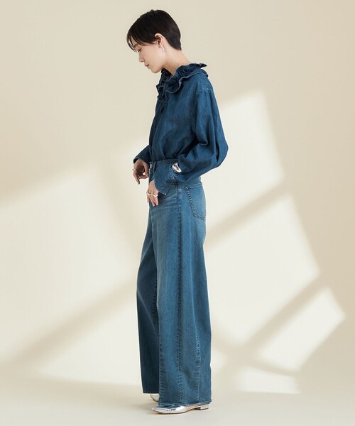 【美品】Rie miller ストレートデニム ダークブルー ハイウエスト 美品】Rie miller ストレートデニム ダークブルー ハイウエスト