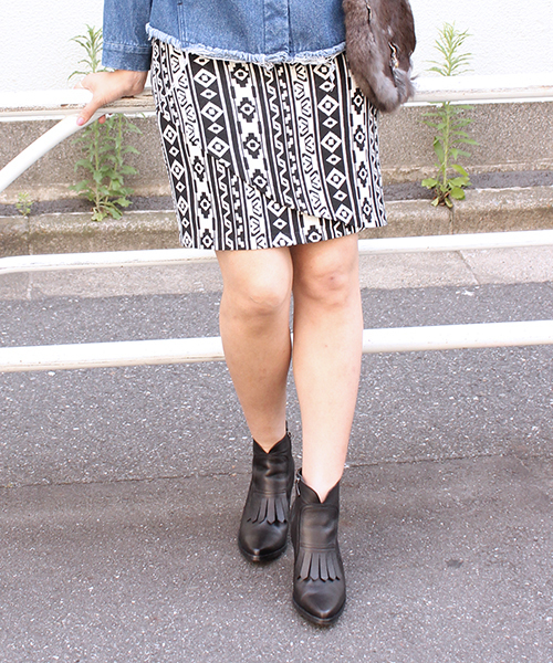 mystic(ミスティック)の「【mystic】 ジャガードラップスカート(スカート・レディース・ブラック/ブラウン/ブルー/ピンク・1/2)」の2枚目の写真