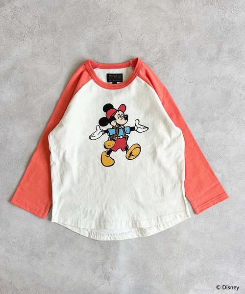 BIG FIELD（ビッグフィールド）の「【Disney】ミッキーマウス/ラグランロンT（80～150cm）（Tシャツ/カットソー・キッズ・グリーン/オレンジ・100/140/90/150/110/120/80/130/95）」の4枚目の写真