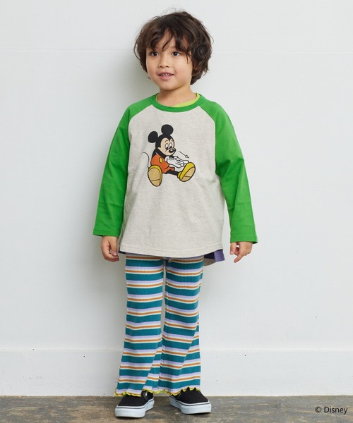 BIG FIELD（ビッグフィールド）の「【Disney】ミッキーマウス/ラグランロンT（80～150cm）（Tシャツ/カットソー・キッズ・グリーン/オレンジ・100/140/90/150/110/120/80/130/95）」の14枚目の写真