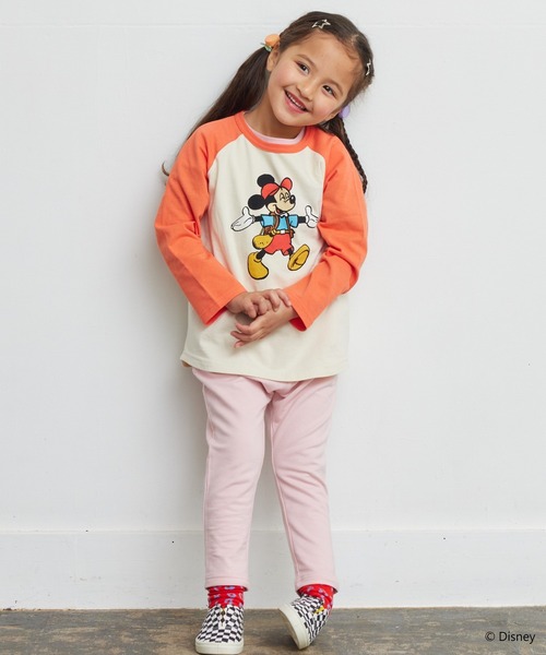 BIG FIELD（ビッグフィールド）の「【Disney】ミッキーマウス/ラグランロンT（80～150cm）（Tシャツ/カットソー・キッズ・グリーン/オレンジ・100/140/90/150/110/120/80/130/95）」の9枚目の写真