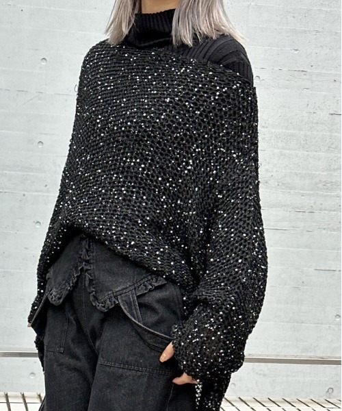 トップス AMERI GLITTER LOOSE FITTING KNIT TOP セール】GLITTER LOOSE FITTING KNIT TOP（ニット/セーター
