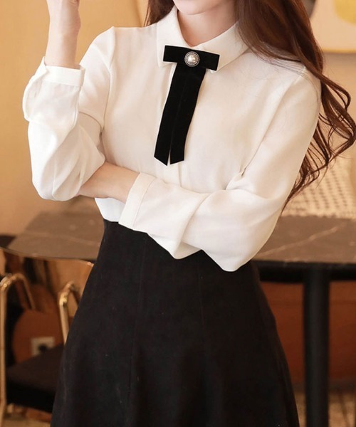 VIVID LADY（ビビッドレディー）の「かわいいリリボン付きブラウス（シャツ/ブラウス・レディース・アイボリー/ブラック/ベージュ・FREE）」の2枚目の写真
