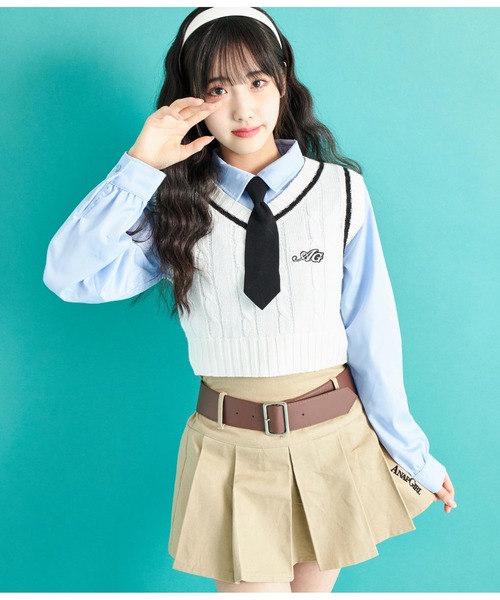 ANAP GiRL(アナップガール)の「AGワッペン付ライン入りニットベスト(ベスト・キッズ・ネイビー/オフホワイト・XS/S/M)」の3枚目の写真