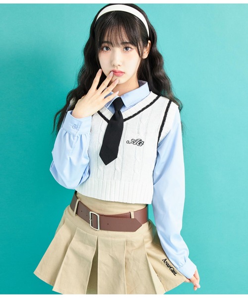 ANAP GiRL(アナップガール)の「AGワッペン付ライン入りニットベスト(ベスト・キッズ・ネイビー/オフホワイト・XS/S/M)」の19枚目の写真