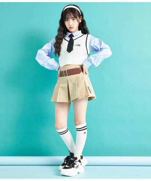 ANAP GiRL(アナップガール)の「AGワッペン付ライン入りニットベスト(ベスト・キッズ・ネイビー/オフホワイト・XS/S/M)」の6枚目の写真