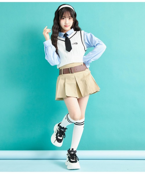 ANAP GiRL(アナップガール)の「AGワッペン付ライン入りニットベスト(ベスト・キッズ・ネイビー/オフホワイト・XS/S/M)」の5枚目の写真
