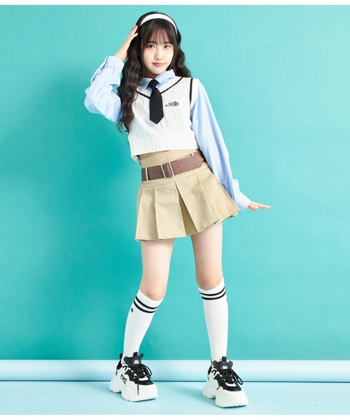 ANAP GiRL(アナップガール)の「AGワッペン付ライン入りニットベスト(ベスト・キッズ・ネイビー/オフホワイト・XS/S/M)」の7枚目の写真