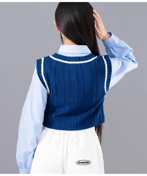 ANAP GiRL(アナップガール)の「AGワッペン付ライン入りニットベスト(ベスト・キッズ・ネイビー/オフホワイト・XS/S/M)」の11枚目の写真