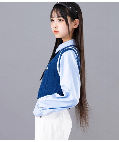 ANAP GiRL(アナップガール)の「AGワッペン付ライン入りニットベスト(ベスト・キッズ・ネイビー/オフホワイト・XS/S/M)」の10枚目の写真