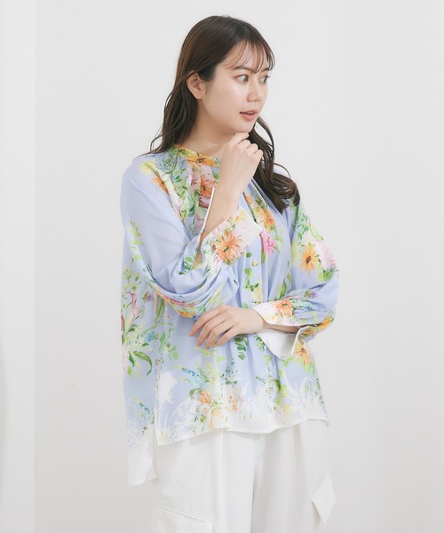 KATHARINE ROSS（キャサリンロス）の「【KATHARINE ROSS】KATHARINE ROSS×ex. flower shop＆laboratoryコラボレーションプリントブラウス（シャツ/ブラウス・レディース・アイボリー/ブルー・MEDIUM）」の14枚目の写真