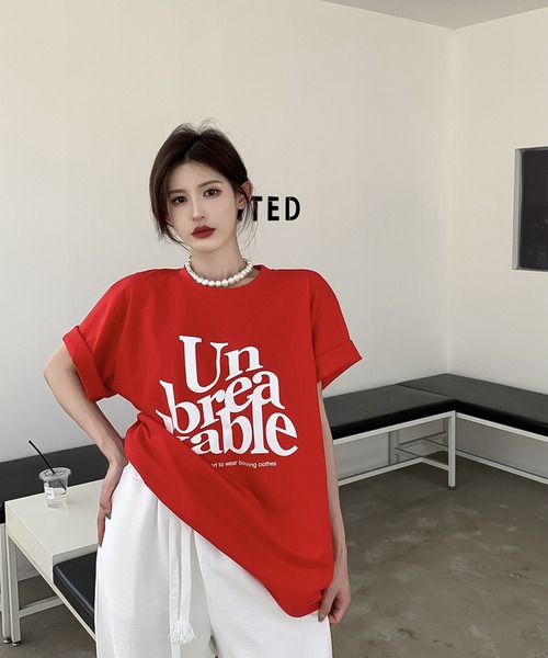 Bifrost(ビフレスト)の「ビッグロゴプリントオーバーサイズTシャツ(Tシャツ/カットソー・レディース・モカ/ホワイト/レッド/ブラック・FREE)」の12枚目の写真