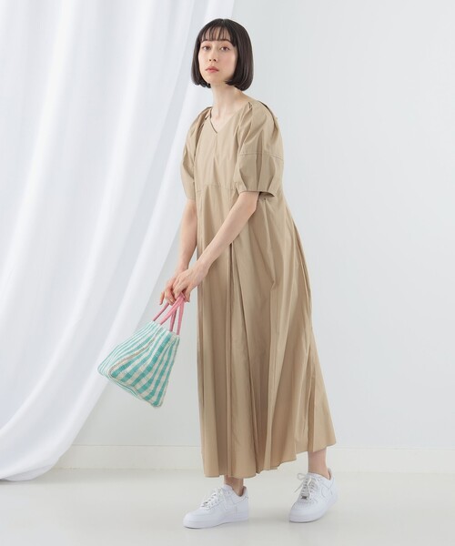 【Ray BEAMS】サマーワンピースランタンスリーブ　ギャザー　ベージュ Ray BEAMS（レイ ビームス）ランタンスリーブ ギャザー ブラウス