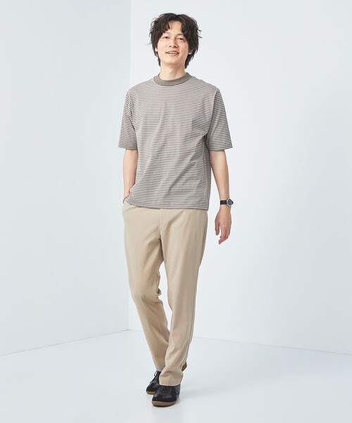 green label relaxing(グリーンレーベルリラクシング)の「A+ COOL ボーダー ビズ クルーネック Tシャツ -接触冷感・吸水速乾-(Tシャツ/カットソー・メンズ・ネイビー/モカ・XL/M/L/S)」の12枚目の写真