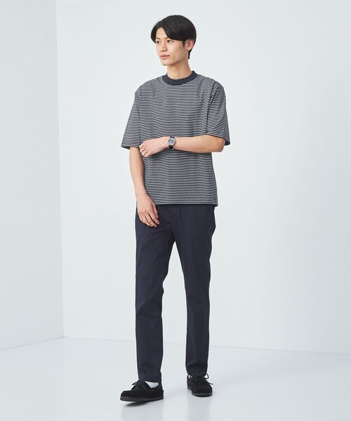 green label relaxing(グリーンレーベルリラクシング)の「A+ COOL ボーダー ビズ クルーネック Tシャツ -接触冷感・吸水速乾-(Tシャツ/カットソー・メンズ・ネイビー/モカ・XL/M/L/S)」の13枚目の写真