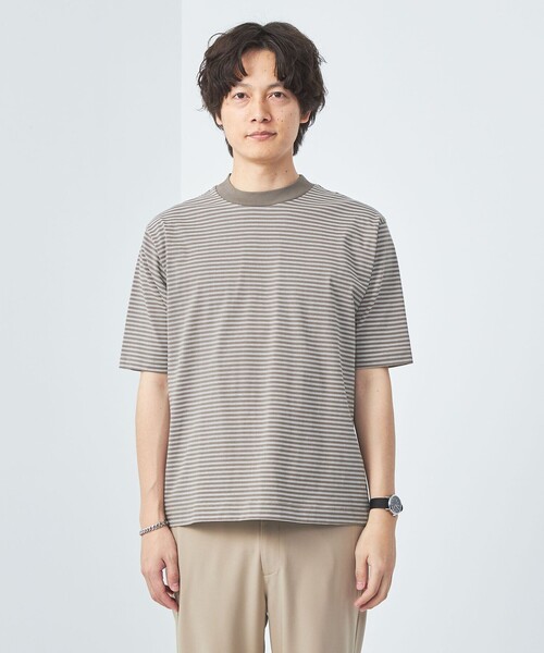 green label relaxing(グリーンレーベルリラクシング)の「A+ COOL ボーダー ビズ クルーネック Tシャツ -接触冷感・吸水速乾-(Tシャツ/カットソー・メンズ・ネイビー/モカ・XL/M/L/S)」の14枚目の写真