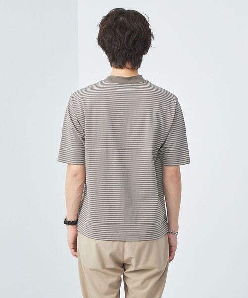 green label relaxing(グリーンレーベルリラクシング)の「A+ COOL ボーダー ビズ クルーネック Tシャツ -接触冷感・吸水速乾-(Tシャツ/カットソー・メンズ・ネイビー/モカ・XL/M/L/S)」の6枚目の写真
