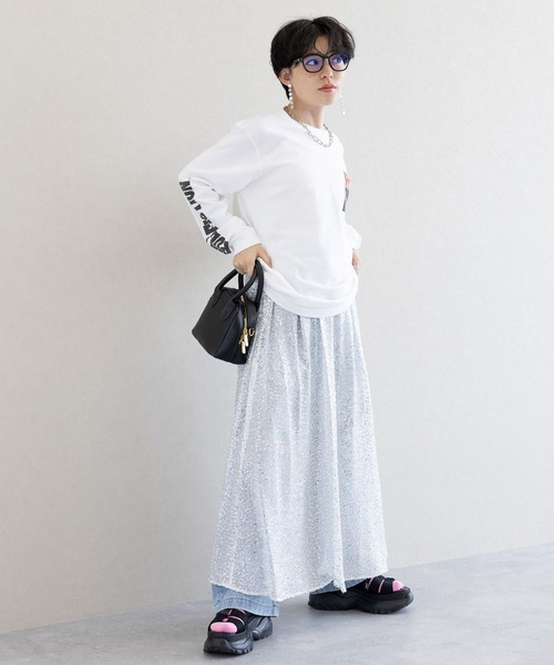 RAGEBLUE(レイジブルー)の「2WAY/スパンコールシアーレイヤードスカート(スカート・レディース・ブラック/ホワイト・FREE)」の4枚目の写真