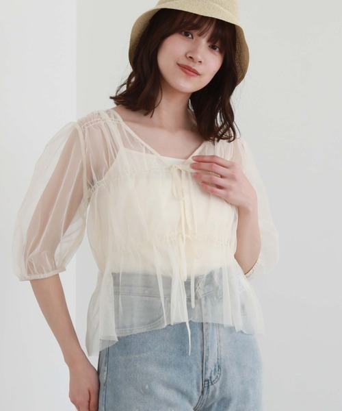 archives(アルシーヴ)の「2wayリボンラメチュールTOPS(シャツ/ブラウス・レディース・グリーン/アイボリー/ブラック/モカ・MEDIUM)」の5枚目の写真