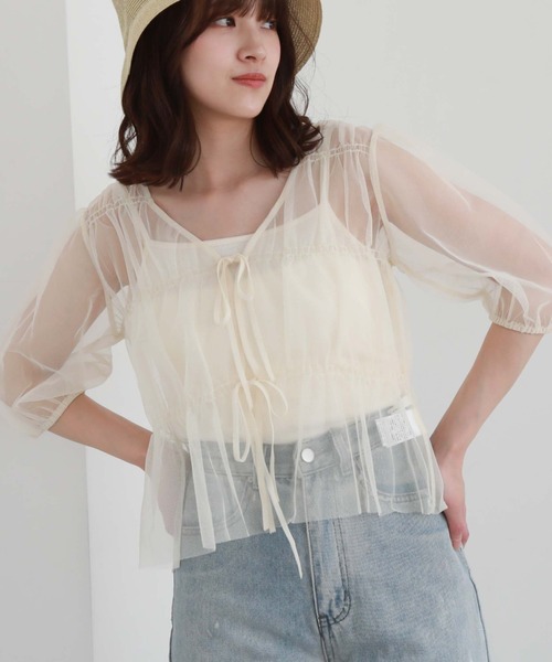 archives(アルシーヴ)の「2wayリボンラメチュールTOPS(シャツ/ブラウス・レディース・グリーン/アイボリー/ブラック/モカ・MEDIUM)」の6枚目の写真