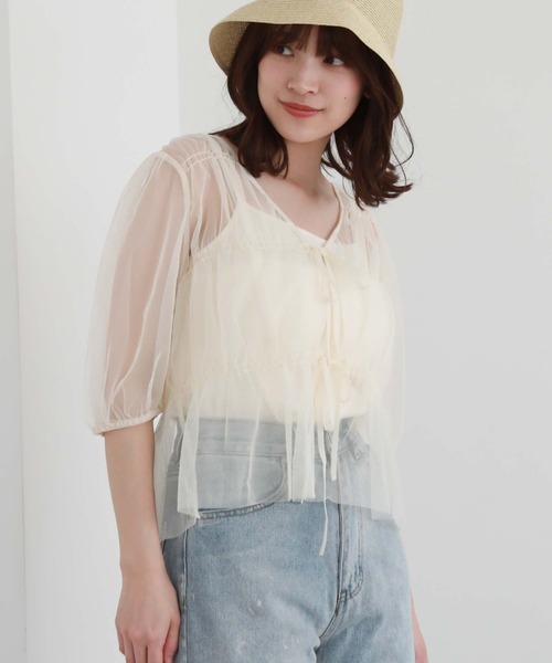 AD2009 archive リボンギャザーデザイントップス 黒 BAB ブラウス シャツ タックリボンブラウス レディース
