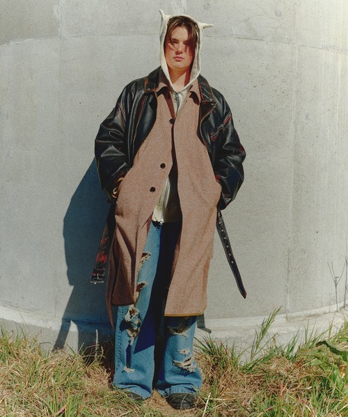 DISCOVERED(ディスカバード)の「LAME TWEED COAT(ステンカラーコート・メンズ・ブラック/ブラウン・1/3)」の2枚目の写真
