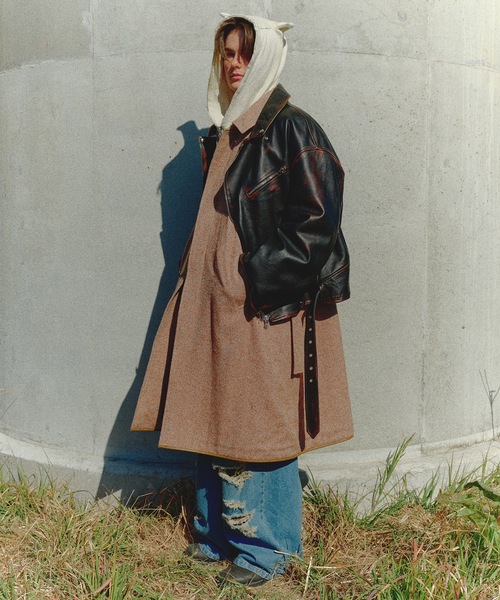 DISCOVERED(ディスカバード)の「LAME TWEED COAT(ステンカラーコート・メンズ・ブラック/ブラウン・1/3)」の3枚目の写真