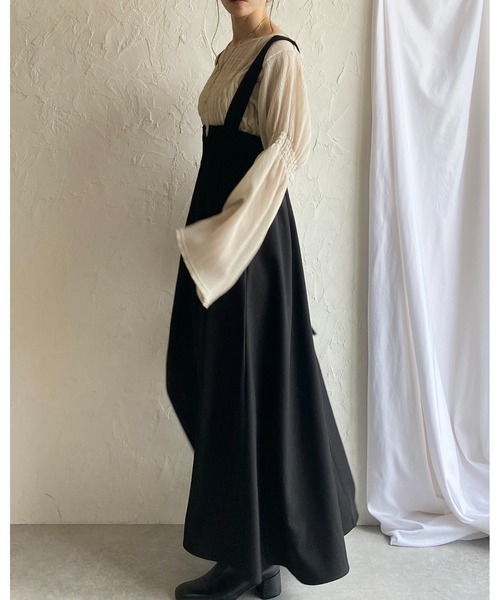 She's Closet(シーズクローゼット)の「【低身長向けサイズあり】ハイウエストフロントジップAラインタックフレアロングジャンパースカートワンピース(ジャンパースカート・レディース・ブラック/チャコールグレー・FREE/SHORT)」の4枚目の写真