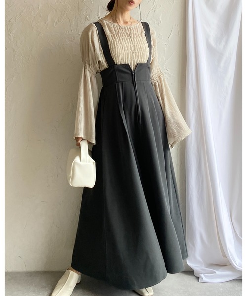 She's Closet(シーズクローゼット)の「【低身長向けサイズあり】ハイウエストフロントジップAラインタックフレアロングジャンパースカートワンピース(ジャンパースカート・レディース・ブラック/チャコールグレー・FREE/SHORT)」の5枚目の写真
