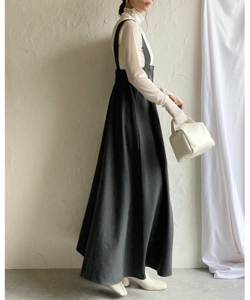 She's Closet(シーズクローゼット)の「【低身長向けサイズあり】ハイウエストフロントジップAラインタックフレアロングジャンパースカートワンピース(ジャンパースカート・レディース・ブラック/チャコールグレー・FREE/SHORT)」の13枚目の写真
