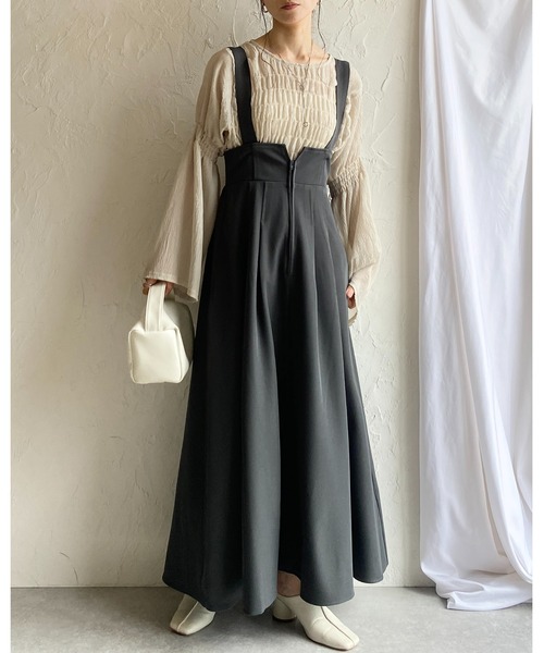 She's Closet(シーズクローゼット)の「【低身長向けサイズあり】ハイウエストフロントジップAラインタックフレアロングジャンパースカートワンピース(ジャンパースカート・レディース・ブラック/チャコールグレー・FREE/SHORT)」の15枚目の写真