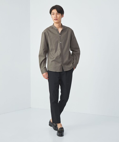 green label relaxing（グリーンレーベルリラクシング）の「【WEB限定】JUSTFIT コットン麻 比翼 バンドカラー シャツ（シャツ/ブラウス・メンズ・ホワイト/ネイビー/モカ・S/M/L/XL）」の5枚目の写真