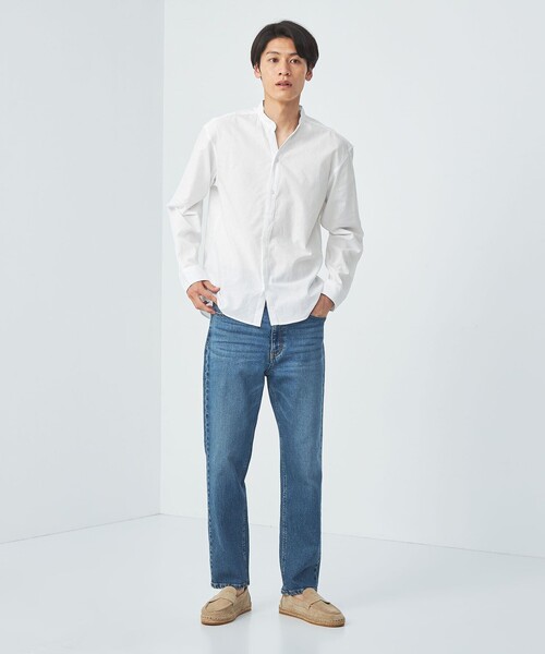 green label relaxing（グリーンレーベルリラクシング）の「【WEB限定】JUSTFIT コットン麻 比翼 バンドカラー シャツ（シャツ/ブラウス・メンズ・ホワイト/ネイビー/モカ・S/M/L/XL）」の7枚目の写真
