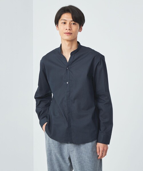 green label relaxing（グリーンレーベルリラクシング）の「【WEB限定】JUSTFIT コットン麻 比翼 バンドカラー シャツ（シャツ/ブラウス・メンズ・ホワイト/ネイビー/モカ・S/M/L/XL）」の8枚目の写真