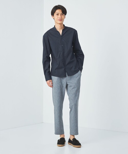 green label relaxing（グリーンレーベルリラクシング）の「【WEB限定】JUSTFIT コットン麻 比翼 バンドカラー シャツ（シャツ/ブラウス・メンズ・ホワイト/ネイビー/モカ・S/M/L/XL）」の9枚目の写真