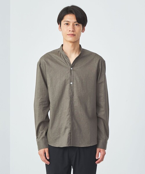 green label relaxing（グリーンレーベルリラクシング）の「【WEB限定】JUSTFIT コットン麻 比翼 バンドカラー シャツ（シャツ/ブラウス・メンズ・ホワイト/ネイビー/モカ・S/M/L/XL）」の10枚目の写真