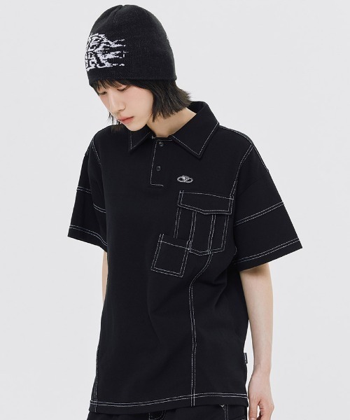 ROMANTIC CROWN（ロマンティッククラウン）の「A'GEM/9 × .kom 『ROMANTIC CROWN/ロマンティック クラウン』 DOUBLE POCKET STITCH PIQUE SHIRT/ポケットステッチシャツ（シャツ/ブラウス・メンズ・ホワイト/ブラック・L/M/XL/S）」の2枚目の写真