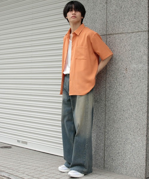 SENSE OF PLACE by URBAN RESEARCH（センスオブプレイスバイアーバンリサーチ）の「『ユニセックス』『UR TECH DRYLUXE』リネンライクシャツ(5分袖)（シャツ/ブラウス・メンズ・ネイビー/チャコールグレー/ライトベージュ/ライトブルー/ブラウン/オレンジ・SMALL/MEDIUM/LARGE）」の10枚目の写真